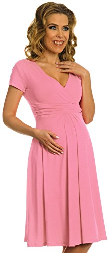 Happy Mama Damen Viskosejersey Umstandskleid Schwangerschafts Kleid Kurzarm 108p (Pulver Rosa, EU 36, S) -