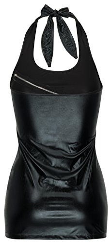 HO-Ersoka Damen Mini-Kleid Wetlook Neckholder Party-Dress Kunst-Leder Schwarz XS-M - 2