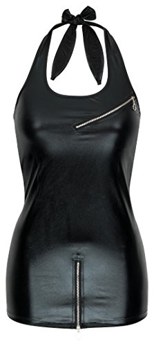 HO-Ersoka Damen Mini-Kleid Wetlook Neckholder Party-Dress Kunst-Leder Schwarz XS-M - 1