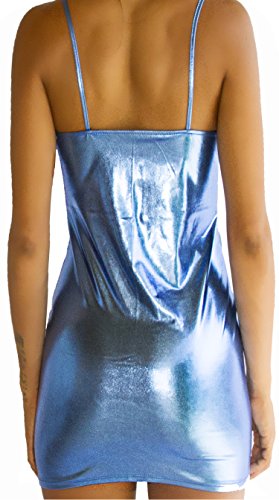 HO-Ersoka Lack Wetlook Kunstleder Stretch Mini Kleid mit Reißverschluß inkl. String blau XS-M - 