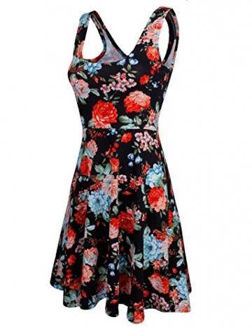 HRYfashion Damen figurbetonend knielanges Kleid aermellos mit Blumenmuster HRYCWD054-BLACK-US S - 1
