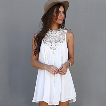 IHRKleid Damen Kleid Boho Menschen Hippie Klassiker (EU36(Asia M), Weiß) - 