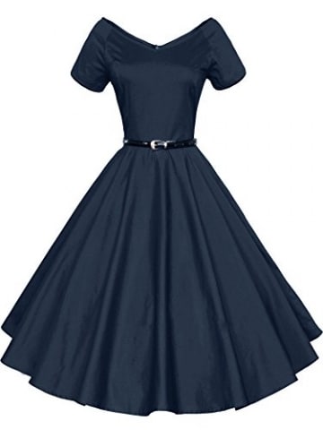 ILover Frauen 1950er V Ausschnitt Vintage Rockabilly Swing Abend Partei Kleid -