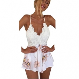 Internet Damen Kleid Lace Druck mit V-Ausschnitt Riemchen Jumpsuit ( EU36(Asia M), Weiß ) -
