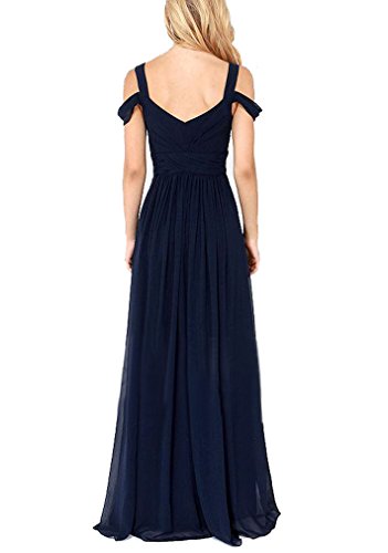 Jasmine House Damen Langes Chiffon Kleider mit tief V-Ausschnitt trägerlos Maxikleid Brautkleid Festkleid Partykleid Cocktailkleid Abendkleid mit Schlitz (Asien XL (EU 38), Dunkelblau) - 