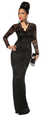 jowiha® Langes Abendkleid Maxikleid mit Spitze in Schwarz Einheitsgröße S-M 34-38 - 