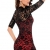 jowiha Sexy Mini Stretch Kleid mit Spitze 1/2 Arm in Schwarz Einheitsgröße S-M/L (Schwarz / Rot) - 