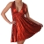 Kleid Cocktailkleid Minikleid V-Ausschnitt Leder-Optik Wet-Look Neckholder Einheitsgröße 34-40 - Rot -