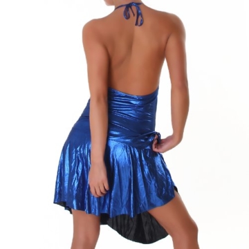 Kleid Cocktailkleid Minikleid V-Ausschnitt Leder-Optik Wet-Look Einheitsgröße (34-38) - Blau - 2