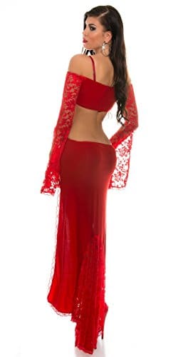 KouCla HighLow Kleid mit Carmenausschnitt und Spitze - Schulterfreies Abendkleid in versch. Farben (K1081-1) (2 Rot) - 