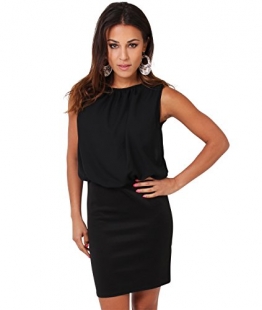 KRISP Damen 2in1 Kleid Stretch Mini Rock Chiffon Bluse_(3894-BLK-10) -