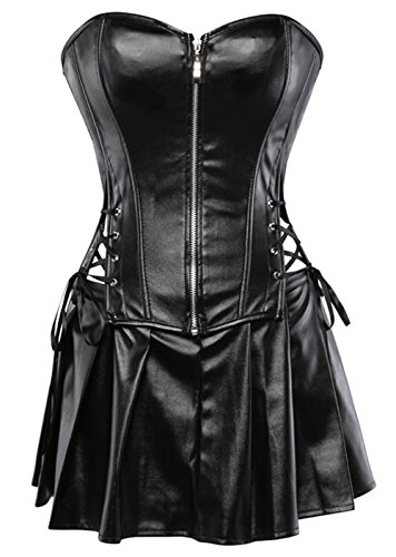 KUOSE Damen Schwarz Vollbrust Kunstleder Corsagenkleid Korsett Übergrößen S-6XL - 2