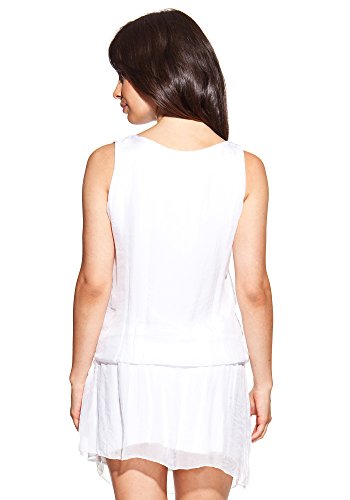 Laura Moretti - Seidenkleid Farbe Weiß mit V-Ausschnitt, Stickerei und Pailletten - 