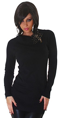 Lmode Damen Strickkleid & Pullover einfarbig mit Rollkragen Einheitsgröße (32-38), schwarz - 1