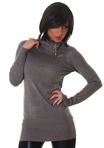 Lmode Damen Strickkleid & Pullover einfarbig mit Rollkragen Einheitsgröße (32-38), hellbraun - 