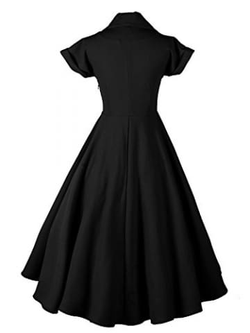LUOUSE Damen 1950er Vintage Solid Color Plissiert Swing Kleid,Black,XXL - 