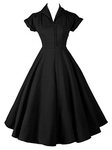 LUOUSE Damen 1950er Vintage Solid Color Plissiert Swing Kleid,Black,XXL -