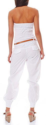 Malito Damen Einteiler in Uni Farben | Overall mit Gürtel | Langer Jumpsuit - Romper - Hosenanzug 1585 (weiß, L) - 3