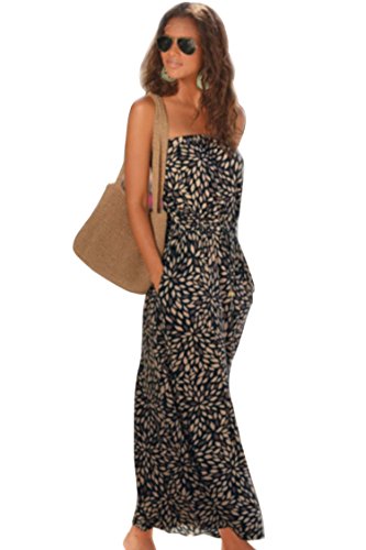 Meaneor Damen Bandeau Strandkleid Kühl Maxikleid Blumenmuster Trägerlos Sommerkleid Casual für Urlaub -