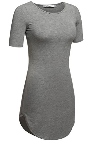 Meaneor Damen Lang Tunika Kurzarm Kleid Shirt Herbst Bluse Minikleid O-Ausschnitt Stretch T-Shirt - 2