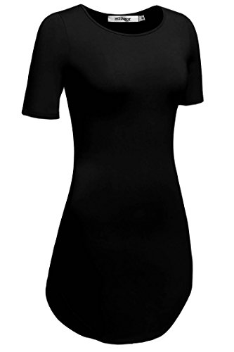 Meaneor Damen Lang Tunika Kurzarm Kleid Shirt Herbst Bluse Minikleid O-Ausschnitt Stretch T-Shirt - 