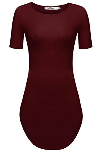 Meaneor Damen Lang Tunika Kurzarm Kleid Shirt Herbst Bluse Minikleid O-Ausschnitt Stretch T-Shirt -