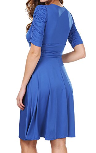 Meaneor Stylisch Damen Halbe Ärmel V-Ausschnitt Gerafftes Hohe Taille Sexy A-Linie Skater Party Kleider Cocktailkleid - 2