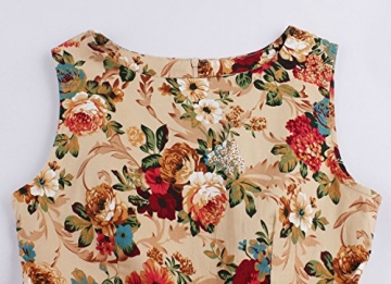MicBridal® 1950er Vintage Streifen Rund Ausschnitt Retro Schwingen Pinup Rockabilly Kleid (XXL, Champagner Blumen) - 
