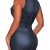Minetom Damen Sommer Sexy Bodycorn Jeanskleid mit Knopf Ärmelloses Denim Blau Mini Kleid Vintage Tasche Kurz Dress Blau DE 40 - 