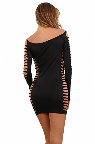 Miss Noir Damen Kleid elastisch und flexibel tragbar Einheitsgröße mit Langärmliges Clubwear Partykleid B6043-BK - 3