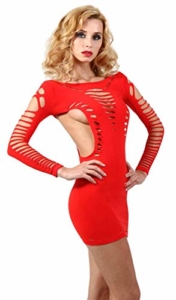 Miss Noir Damen Kleid elastisch und flexibel tragbar Einheitsgröße mit Langärmliges Clubwear Partykleid, Rot, Einheitsgröße - 1