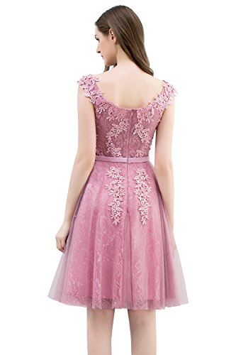 MisShow Damen Altrosa Perlstickerei Spitze Applique Tüll Schärpe/Band Abendkleid Knielang Cocktailkleid Knielang 32 - 2