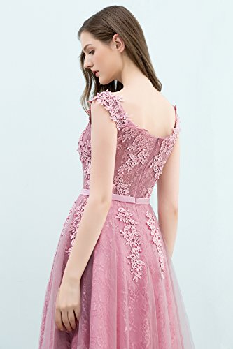 MisShow Damen Altrosa Perlstickerei Spitze Applique Tüll Schärpe/Band Abendkleid Knielang Cocktailkleid Knielang 32 - 6