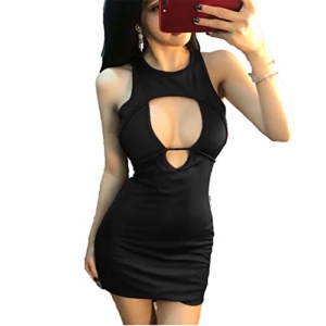 Mr King-Clothing Sexy Bodycon Kleid, Frauen Party Club Kleid Normallack Verband Mini Party Kleid reizvolle Nachtklub Ausstattung (Schwarz,S) - 1
