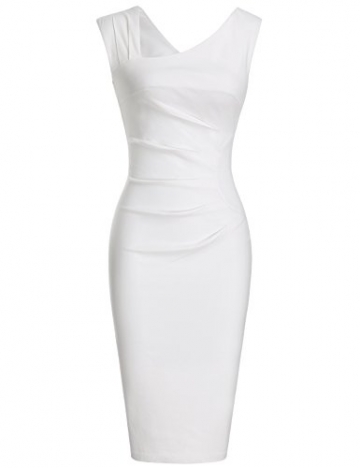 MUXXN Damen Bleistiftkleid V-Ausschnitt Etuikleid Ärmellos Knielang Retro Abendkleid Business Kleid(M, White) -