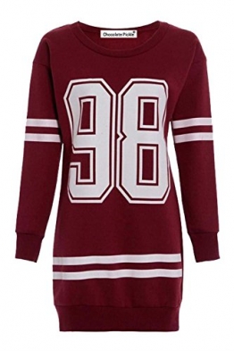 Neue Damen Anzahl 98 Baseball Stripe Langarm Thermische Sweatshirt Minikleid 44-46 Wine - 1