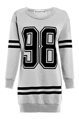 Neue Damen Anzahl 98 Baseball Stripe Langarm Thermische Sweatshirt Minikleid 44-46 Grey -
