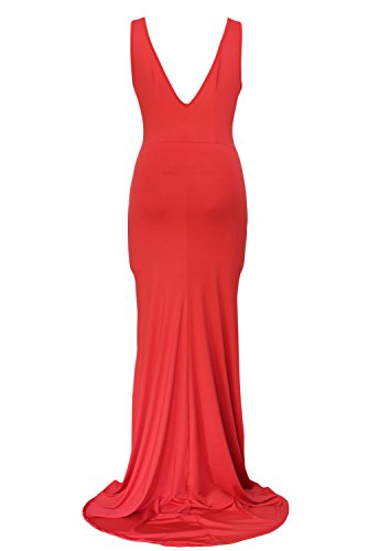 Neue Damen Rot Ärmellos Tief V-Ausschnitt Lang Abendkleid Gewand Cocktail Party Ball Kleid tragen Größe L 12-14 - 
