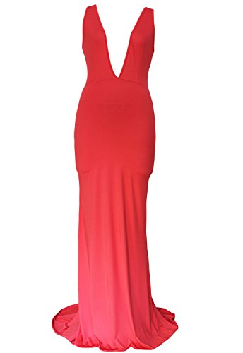 Neue Damen Rot Ärmellos Tief V-Ausschnitt Lang Abendkleid Gewand Cocktail Party Ball Kleid tragen Größe L 12-14 -