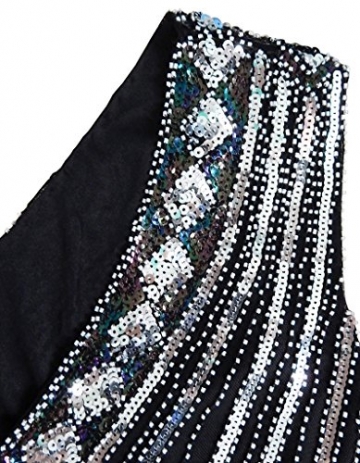 OOFIT Damen 1920er Gatsby Pailletten Kleider, V-Ausschnitt Perlen Franse Flapper Charleston Kleid, Schwarz, Gr.XL(EU42) - 
