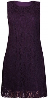 Purple Hanger - Damen Minikleid Blumen Spitze Ärmellos Rundhals Ausschnit Kurz Mini Kleid Übergröße Neu - EU 44/46, Lila - 1