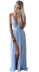 Damen Sommer Boho Chiffon Lang Maxi Abend Party Clubwear Strandkleid Sommerkleid