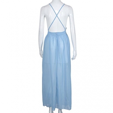 Sannysis Damen Sommer-Chiffon- Boho lange Maxi-Abend-Partei-Strand-Kleid (S, Blau) - 