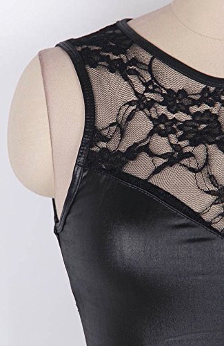 Sehr reizvolle/Sexy Schwarz Faux-Leder / PVC Clubwear mit Spitze Kurze Kleid Größe 36-38 Erotik - 