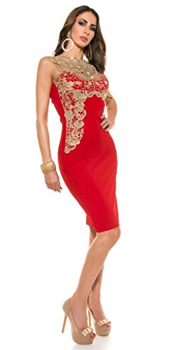 Sexy Damen Cocktail Party Penicilkleid Kleid Spitze Stickerei Rot S - 