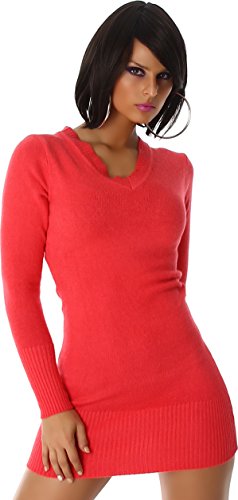 Sexy Longpulli Pullover Minikleid mit V-Auschnitt Einheitsgr. 34,36 und 38 -verschiedene Farben (one size, Apricot) -