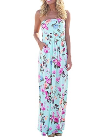 Sommerkleid Damen Partykleid Lang High Waist Schulterfrei Damen Kleider Sleeveless Beach Kleid Elegant, L, Hellblau 2 - 1