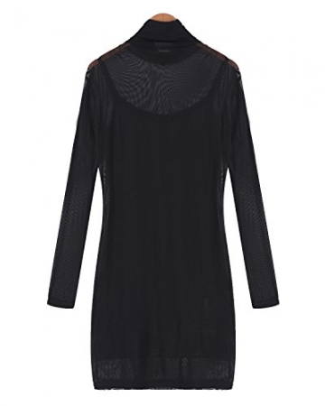StyleDome Damen Clubwear Mesh Schier Stehkragen Langarm Durchschauen Transparenten Kleid Schwarz EU 50 - 