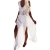 SUNNOW® Damen Sommerkleid Strandkleid Boho gestrickte Troddel Bikini Cover Up Bademode Lang Rock Partykleid Maxikleid (Weiß S/M) -