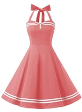 Timormode Rockabilly Kleider Neckholder 50s Vintage Kleid Retro Knielang Kleider Damenkleider Festlich Cocktailkleider 10387 Koralle M - 1